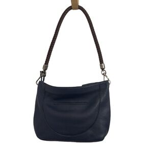 The Sak Leather Shoulder Bag Navy Blue with Brown Braided Strap